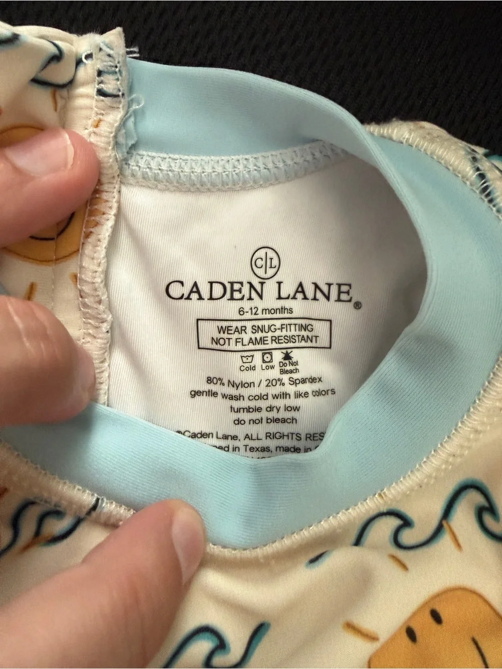 Caden Lane Cream & Light Blue Baby Long Sleeve Swimsuit